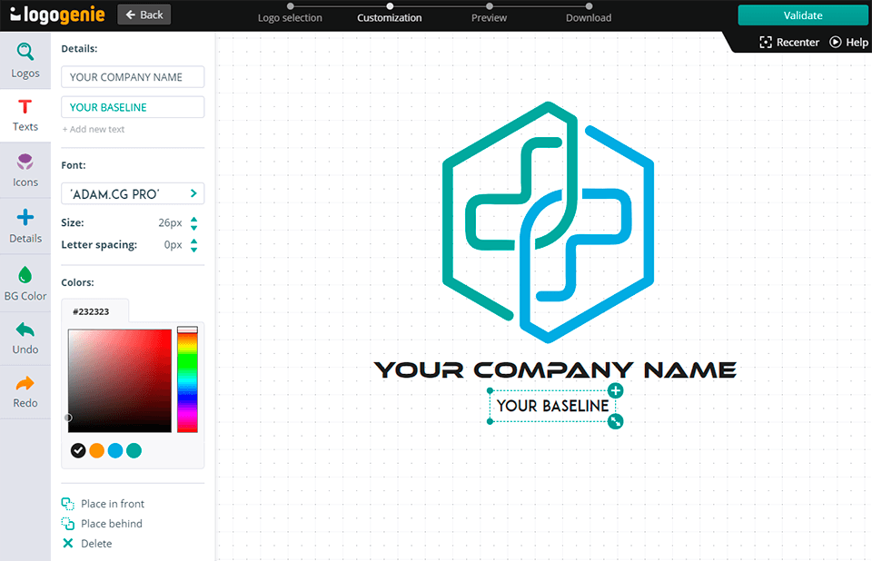 Logogenie最高の無料のlogoメーカーインターフェース