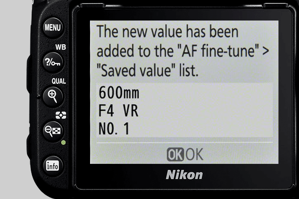 menu settings test passed lens calibration