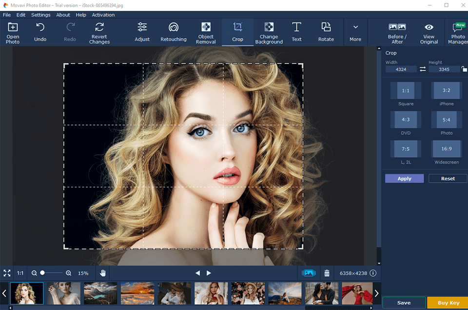 movavi photo editor interfaccia