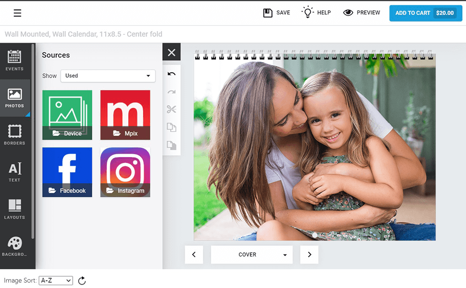 mpix photo calendar interface