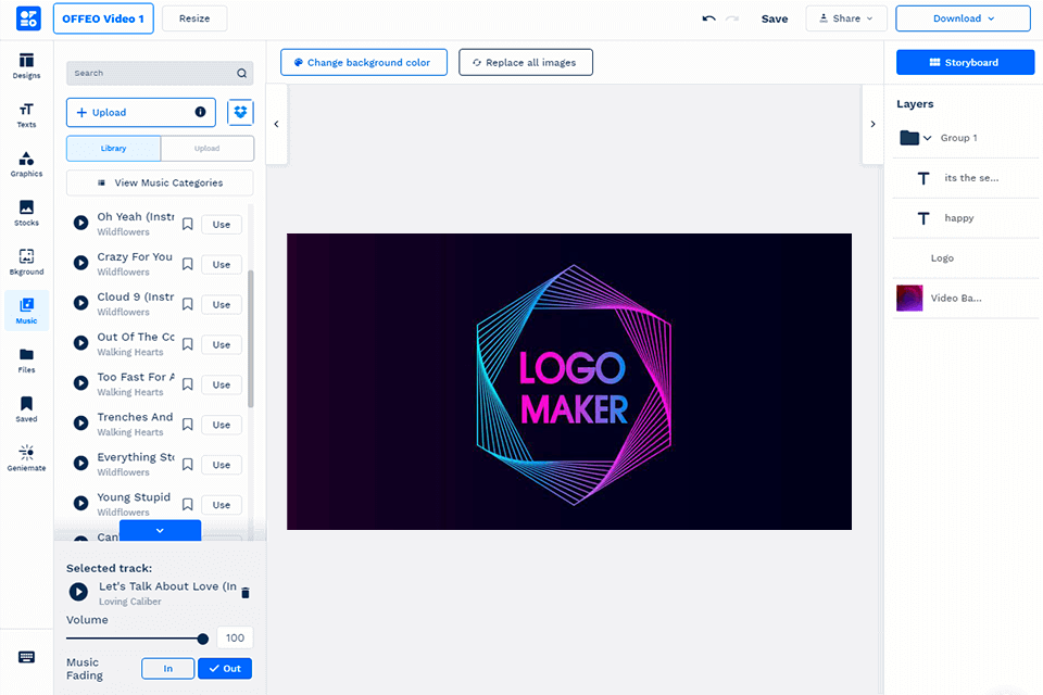 offeo logo animation software interface