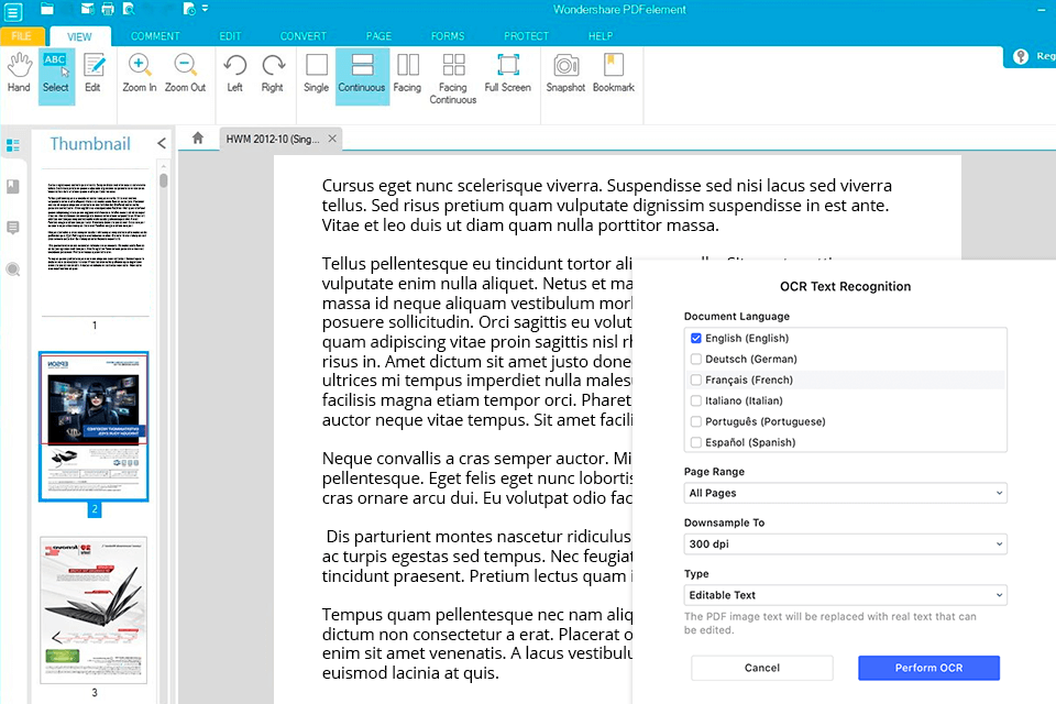 برنامج pdfelement ocr واجهة