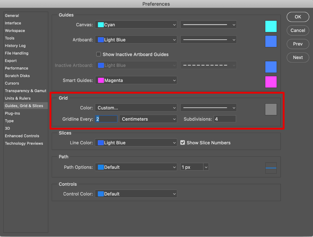 photoshop grid changing color