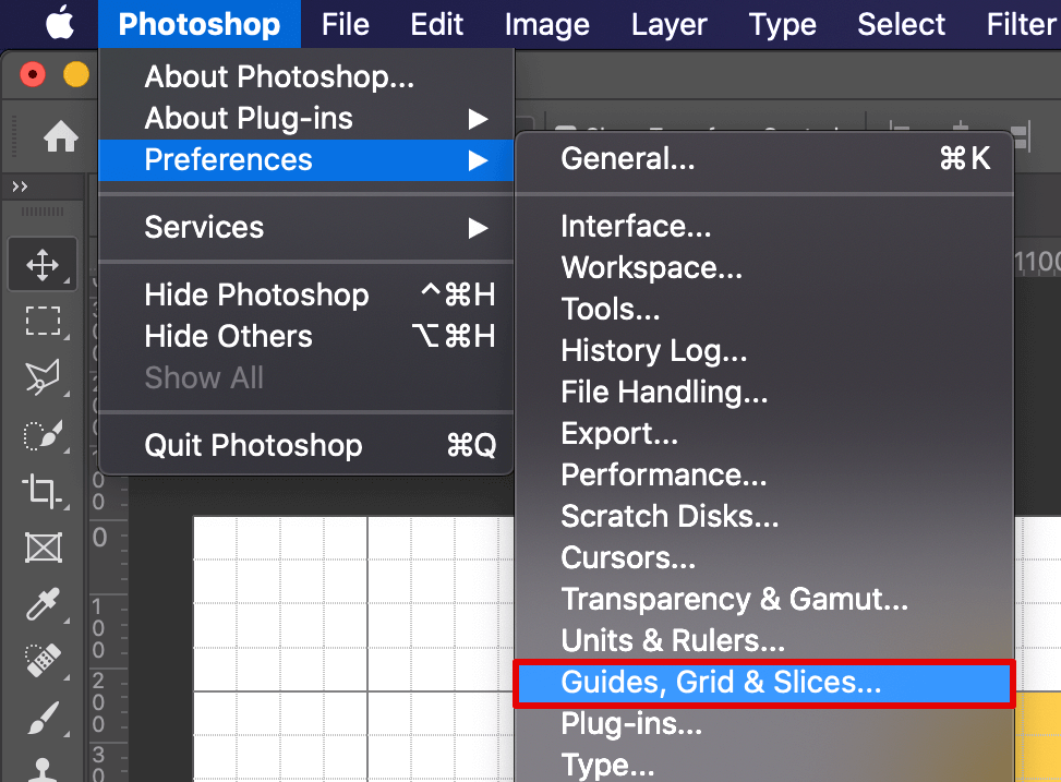 photoshop grid preferences