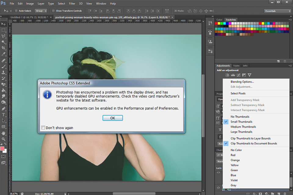 photoshop has encountered a problem with the display driver message