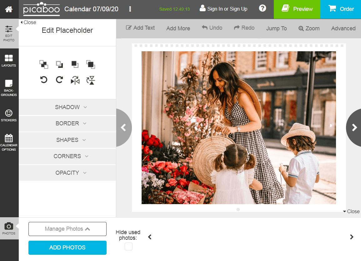 picaboo photo calendar interface