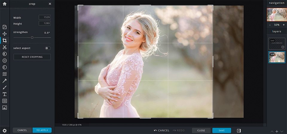 pixlr x cropping pictures app interface