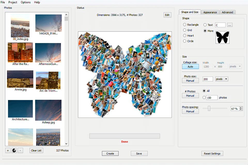 Shape Collagefree photo collage makerインターフェース