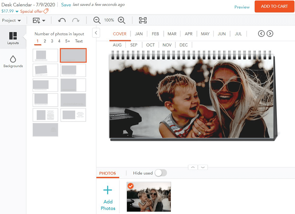 shutterfly photo calendar interface