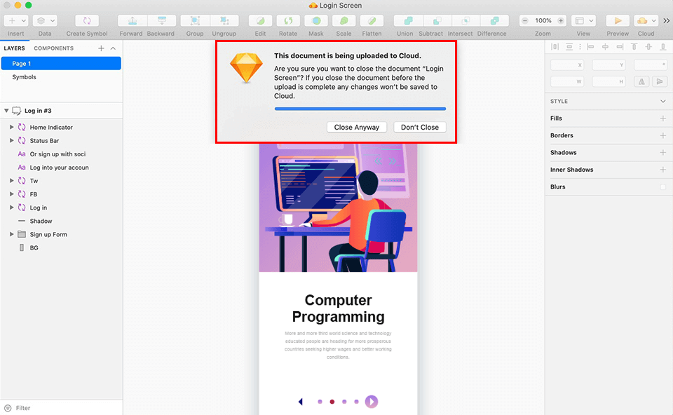 sketch cloud connection screen