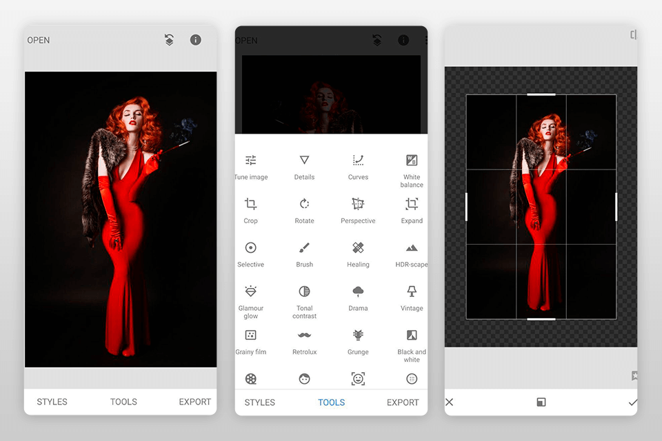 snapseed cropping pictures app interface