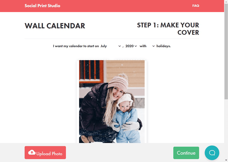 social print studio photo calendar interface