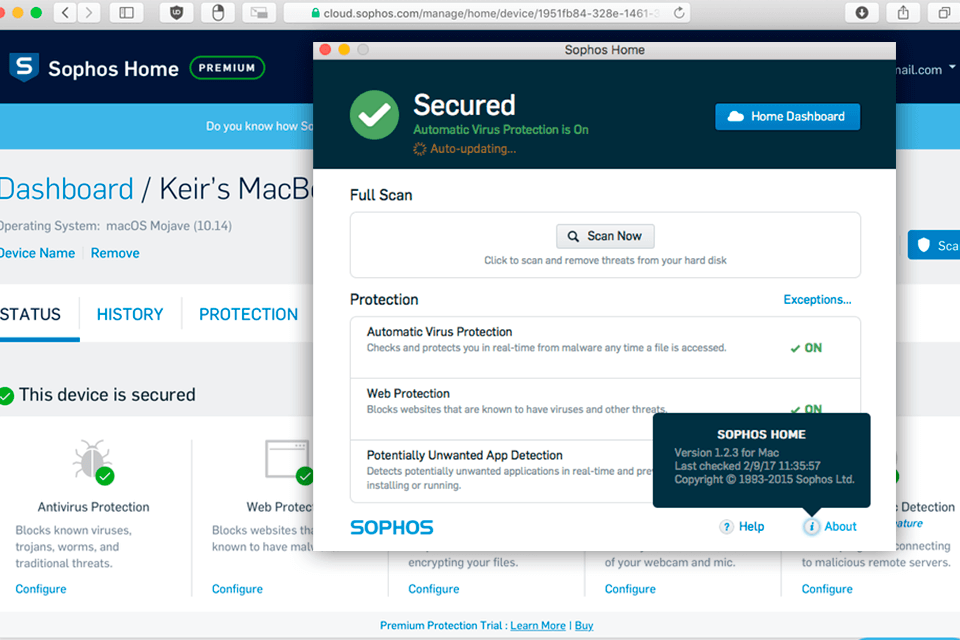 sophos home free best mac antivirus software interface