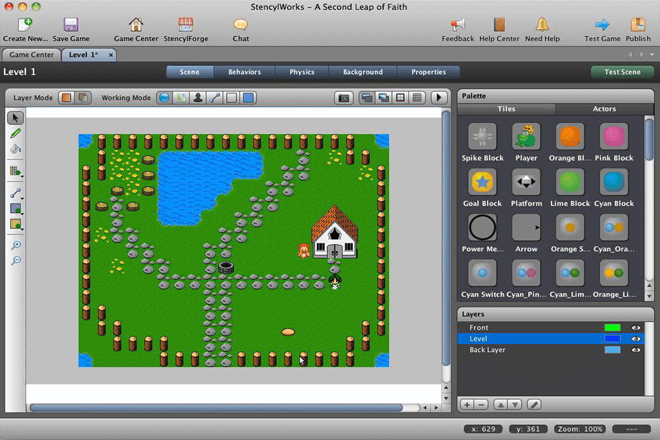 stencyl free game making software interface