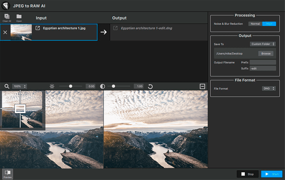 topaz jpeg to raw interface
