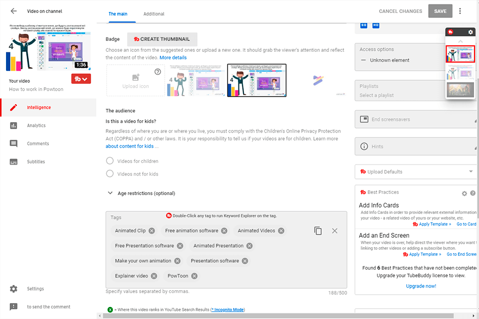 tubebuddy video optimizer interface