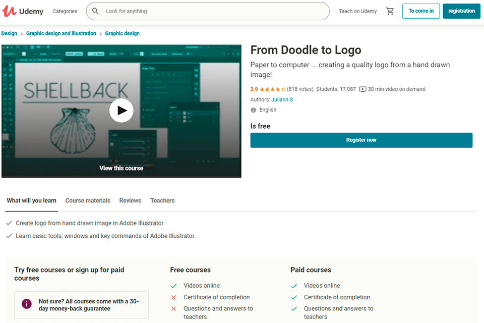 udemy free online graphic design course