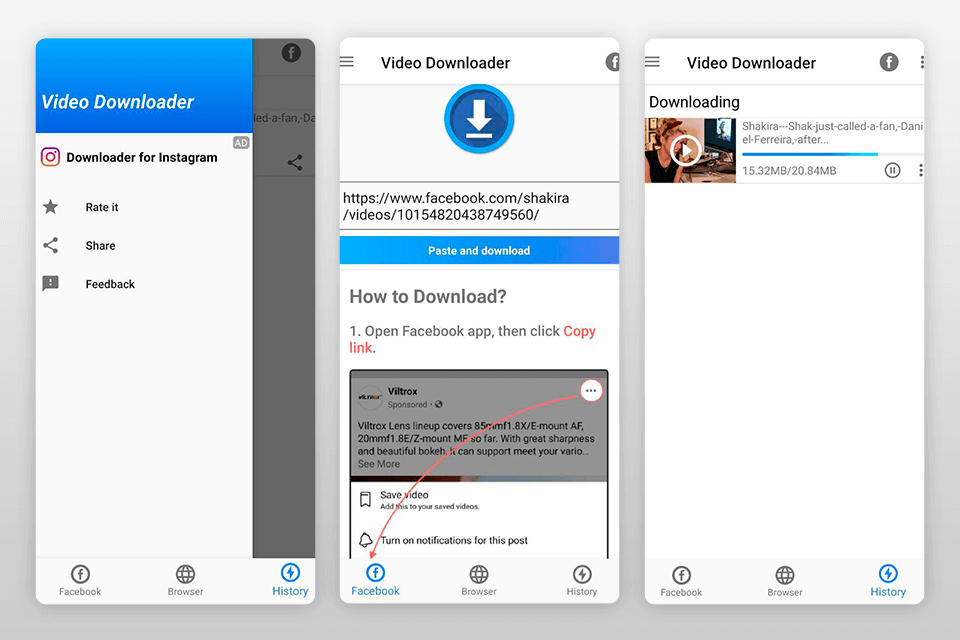 video downloader for facebook app to download facebook video interface