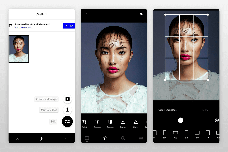 vsco cropping pictures app interface