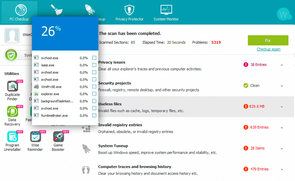 wise care 365 download interface