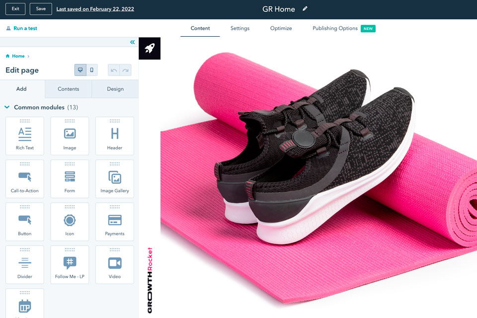 hubspot ecommerce website builder interface