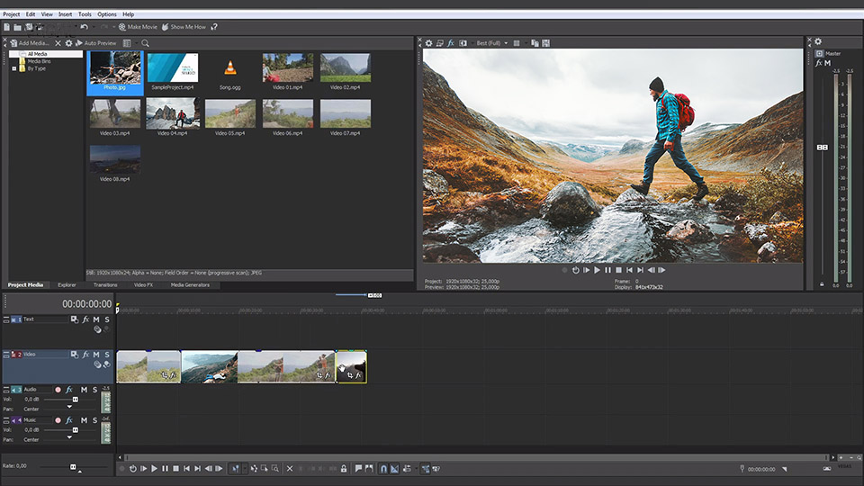 interface von vegas movie studio