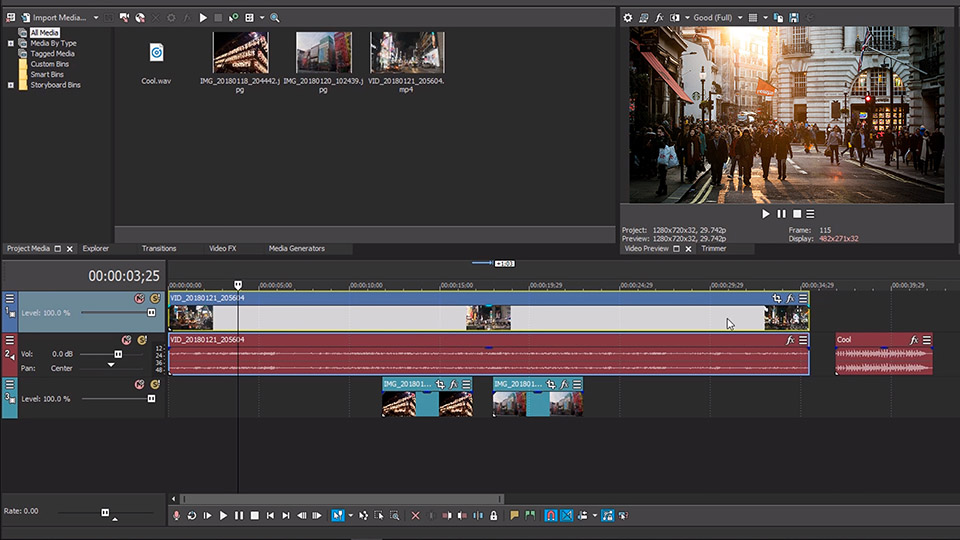 interface von vegas pro