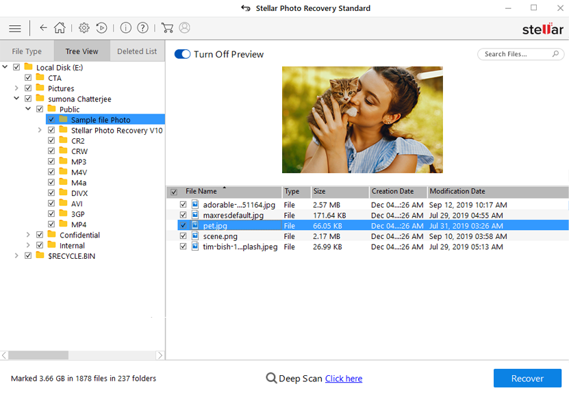 stellar photo recovery interface