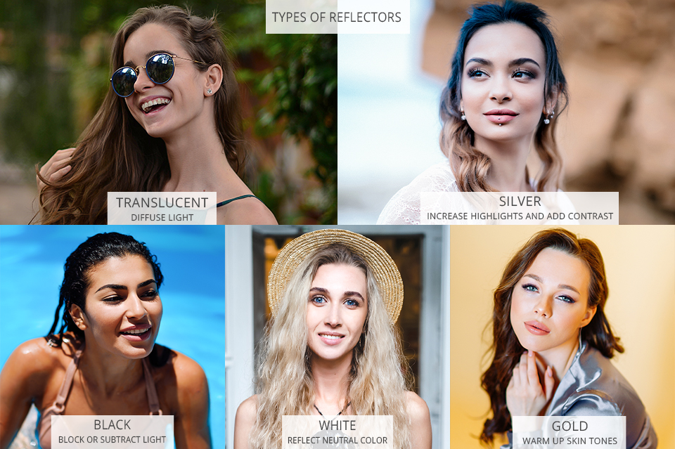 types of reflectors in photography colors