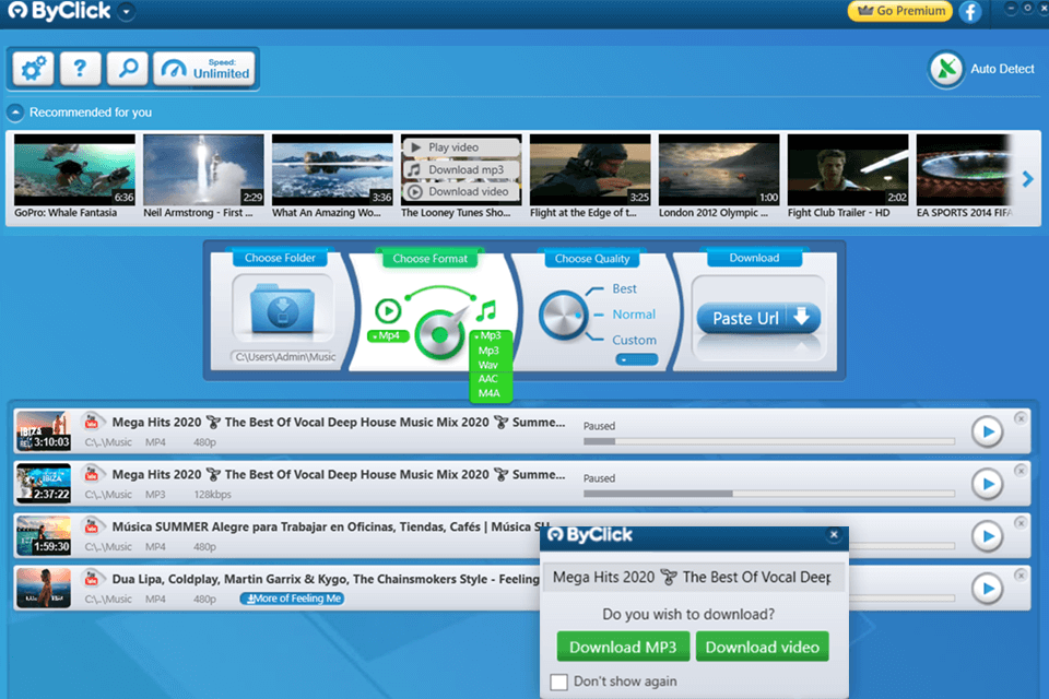 byclickdownloader youtube convertisseur interface