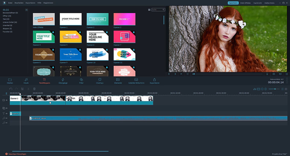interface von filmora kostenlos