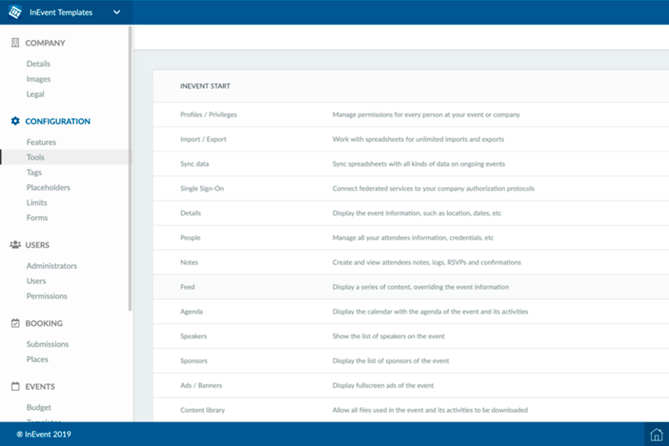 inevent project management software interface