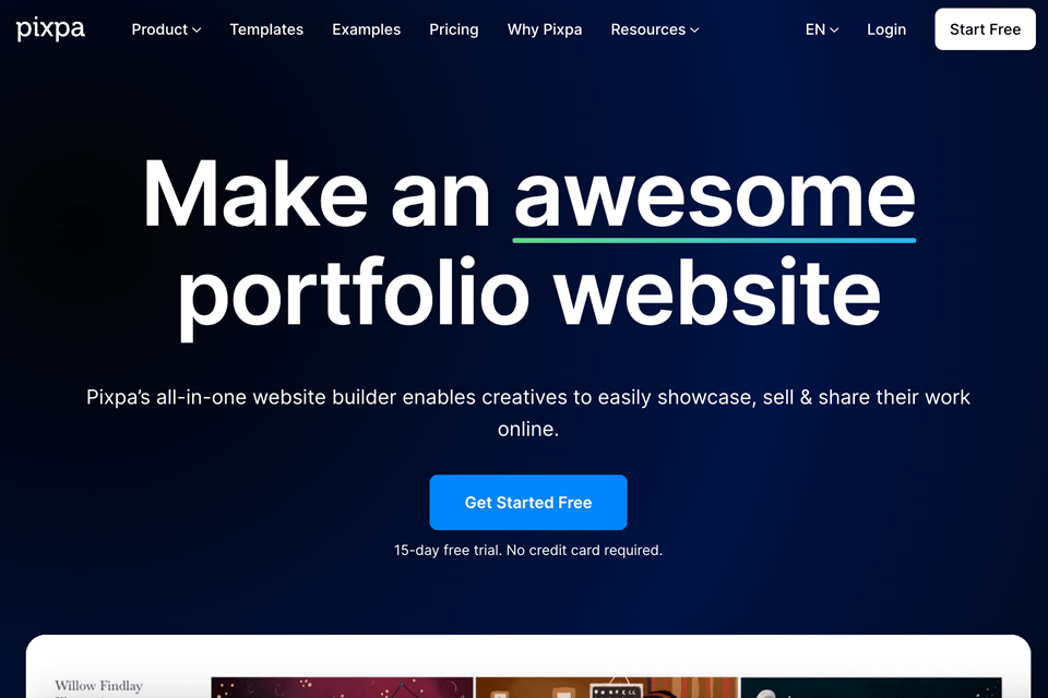pixpa-website-hosting für die benutzeroberfläche von fotografen