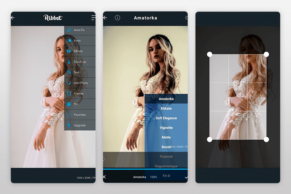 ribbet nuotraukų redagavimo programa, skirta android sąsajai