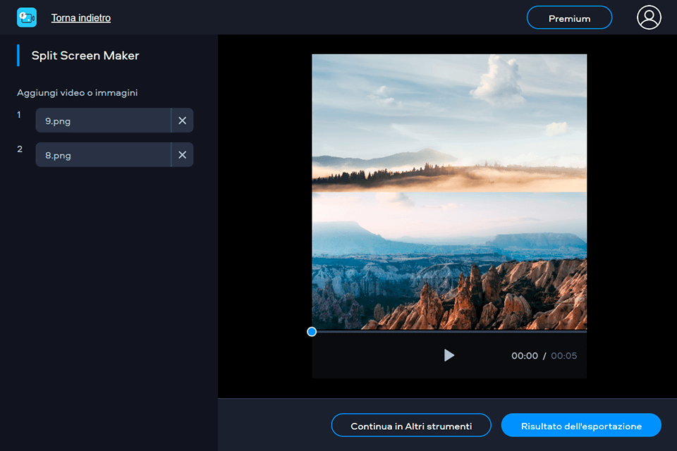 editor video online fastreel con schermo diviso