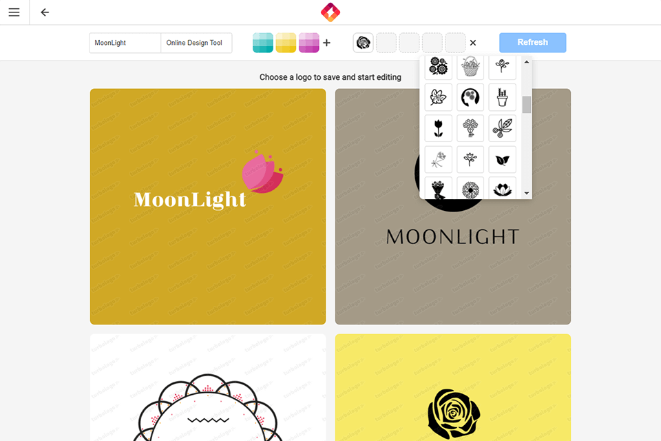 Turbologo無料のlogoメーカーインターフェース