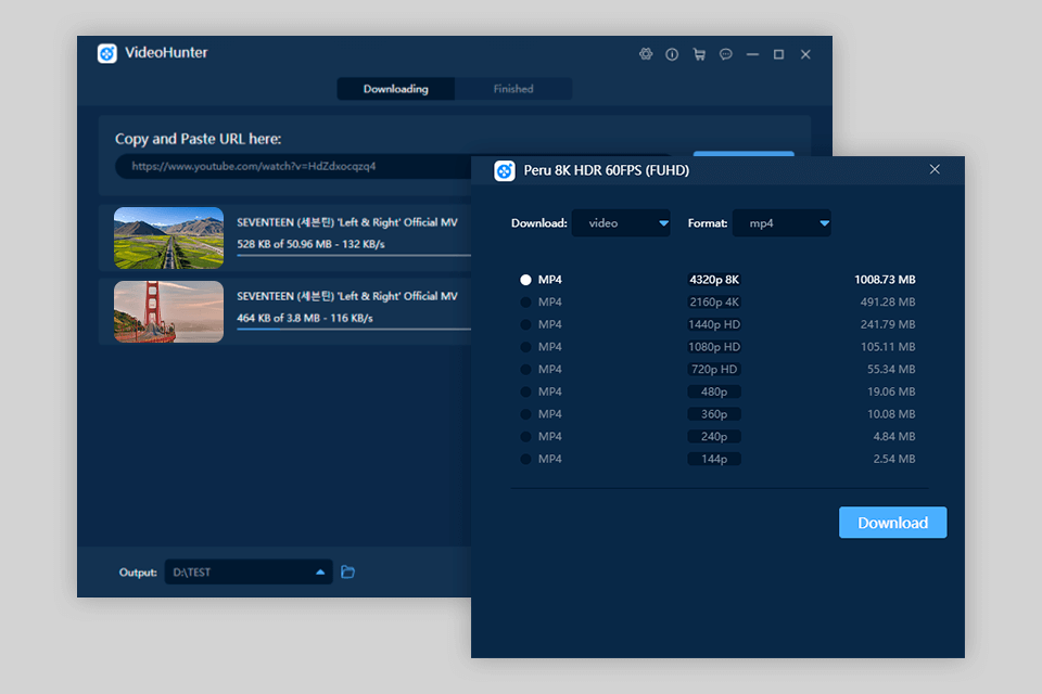 videohunter واجهة تنزيل youtube مجانية