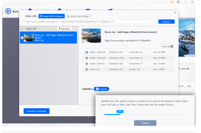 videoproc converter youtube to mp4 interface