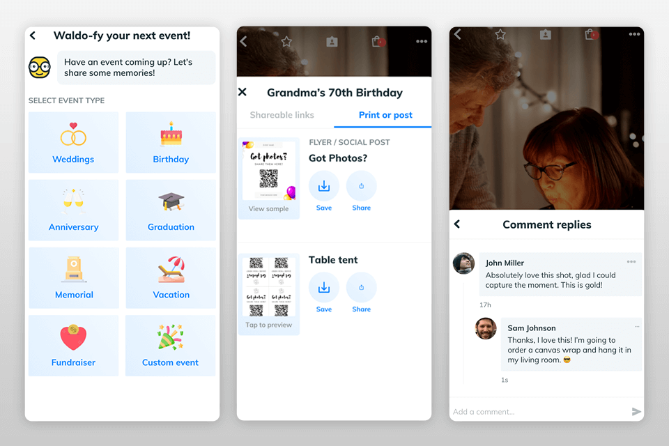 pantalla de la aplicación para compartir fotos waldo