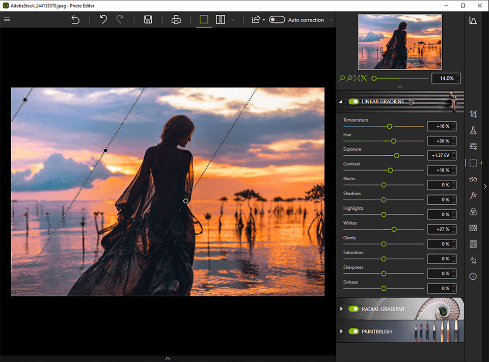 inpixio photo editor - korrekter gradient