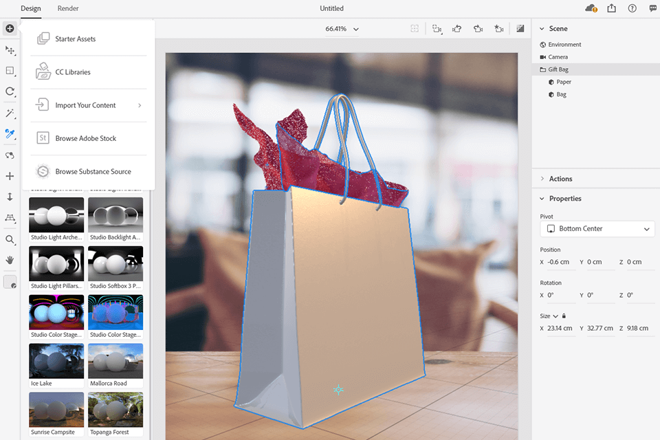 adobe dimension work with lighting sources