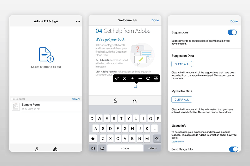 adobe fill and sign pdf editor app interface