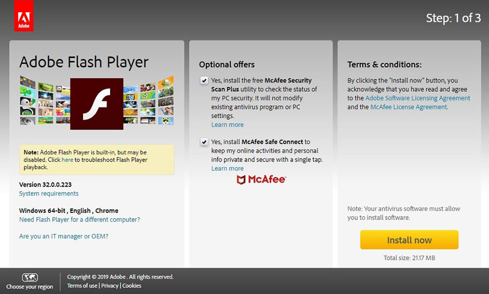 giao diện adobe flash player