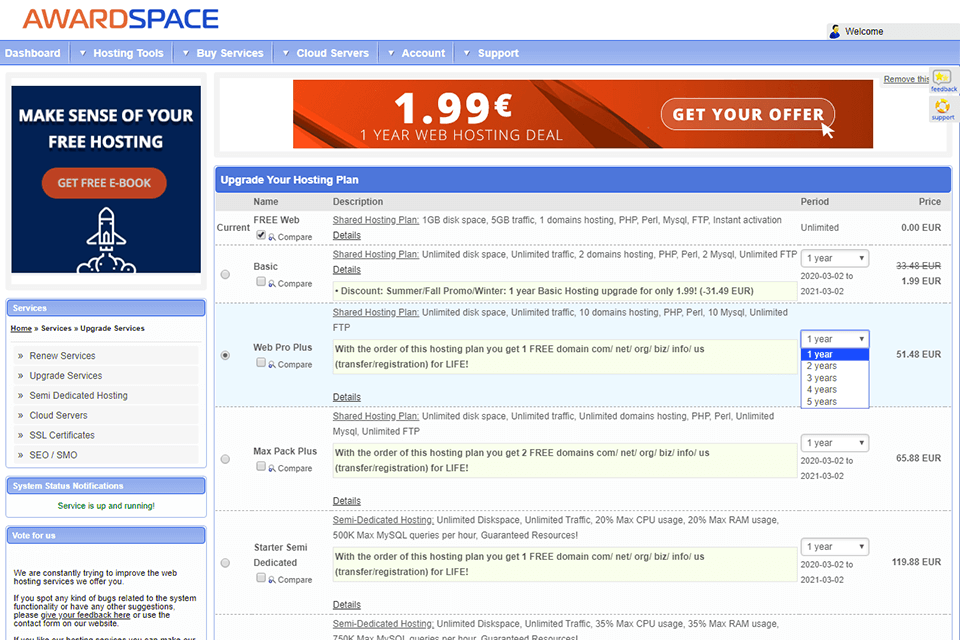 awardspace interface