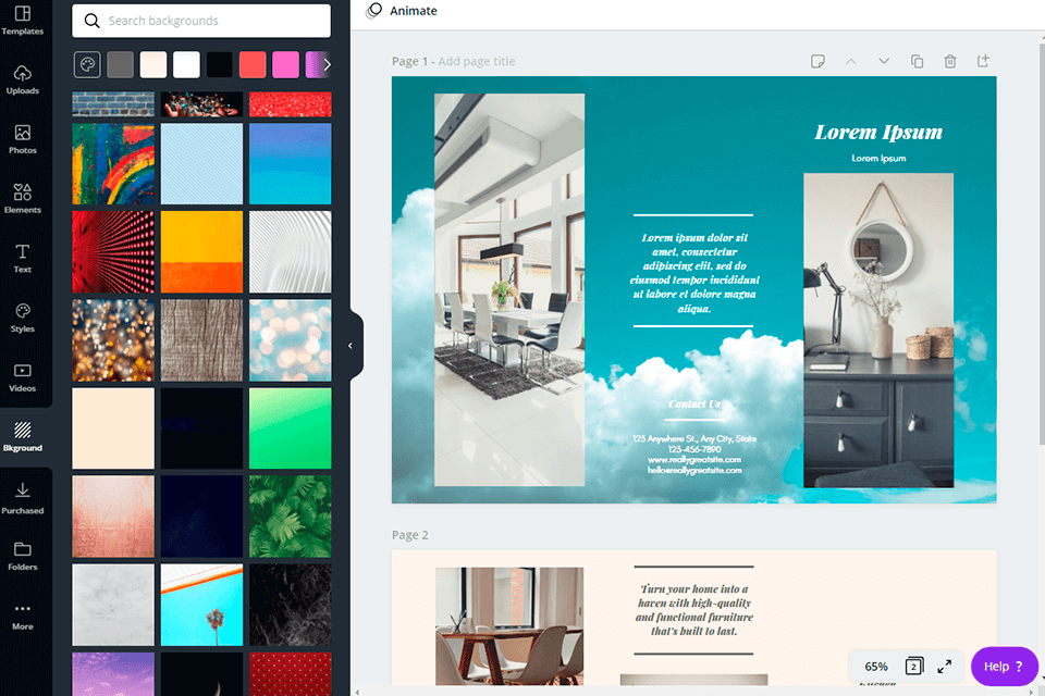 canva gratis broschüren-maker interface