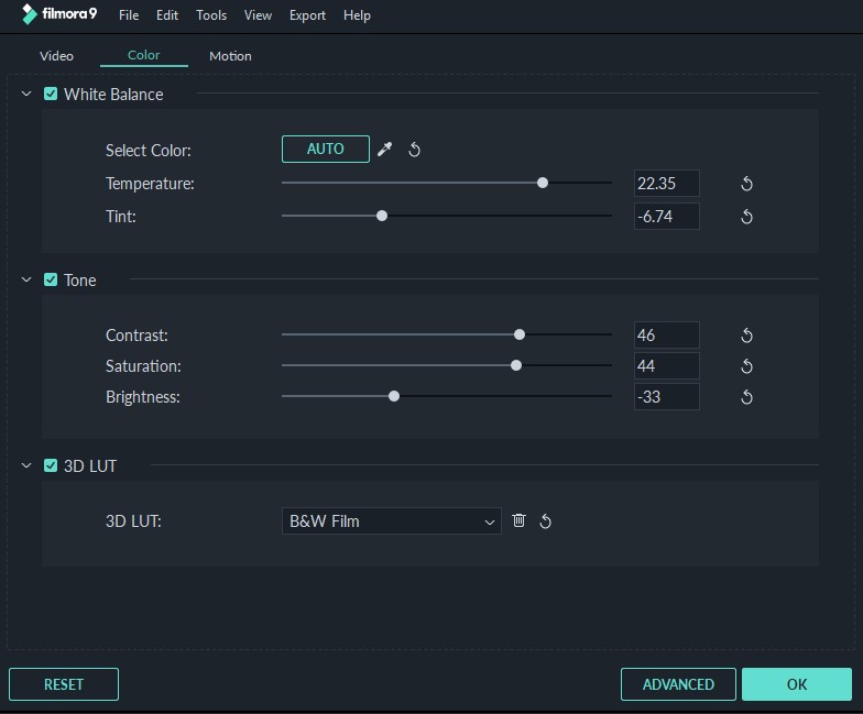 color correction with filmora