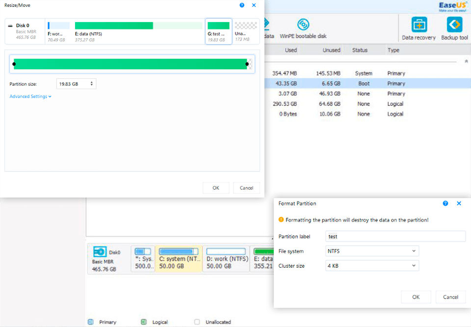 easeus partition master interface