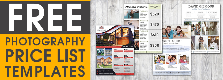 Price List For Photographer Templates