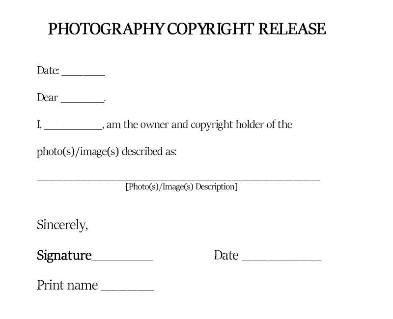 Photography Copyright Release Form Printable Printable Forms Free Online