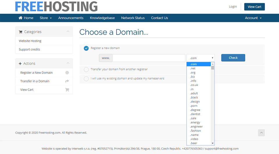 freehosting interface